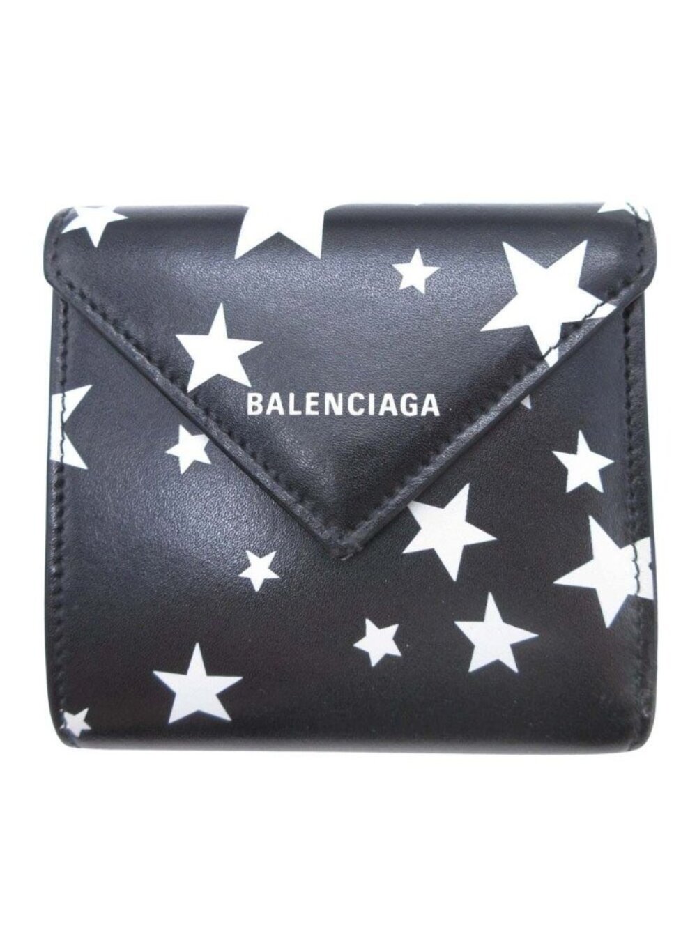 Balenciaga Star Pattern Trifold Wallet Paper Compact Black